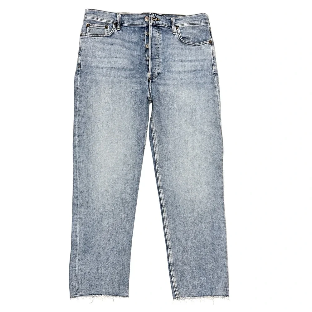 Re/done Jeans‎ Womens Straight High Rise 70s Stove Pipe 32 x 27 Ankle Button Fly
